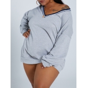 Lovely Casual V Neck Loose Grey Mini Plus Size Dre