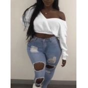 LW Plus Size Leisure V Neck Basic White Short Hood