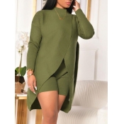 Lovely Casual Turtleneck Asymmetrical Green Two Pi