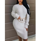 Lovely Leisure O Neck Hollow-out White Knee Length