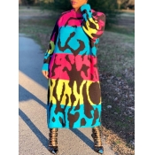 Lovely Leisure O Neck Print Blue Ankle Length Dres