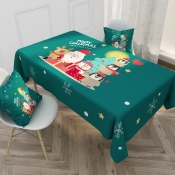 Lovely Christmas Day Print Green Table Linens