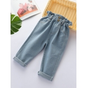 Lovely Casual Buttons Design Baby Blue Girl Jeans