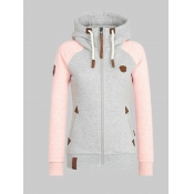 Lovely Casual Hooded Collar Patchwork Pink Plus Si
