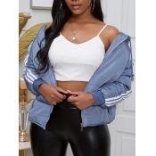 Lovely Stylish Hooded Collar Patchwork Blue Parka