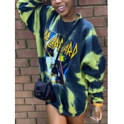Lovely Stylish O Neck Tie-dye Loose Yellow Hoodie