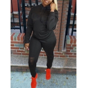 LW Hooded Collar Ripped Tracksuit Set