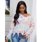Lovely Leisure V Neck Tie-dye Multicolor Sweater
