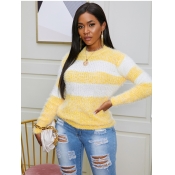 Lovely Leisure O Neck Striped Yellow Sweater