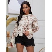 Lovely Casual O Neck Print Asymmetrical White Swea