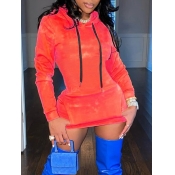Lovely Casual Hooded Collar Basic Red Mini Dress
