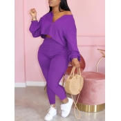 LW Plus Size Casual Zipper Design Purple Two-piece