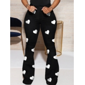 LW Trendy Heart Print Black Pants