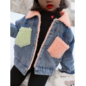 Lovely Girl Street Turndown Collar Patchwork Blue 