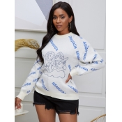 Lovely Trendy O Neck Letter Print Loose White Swea
