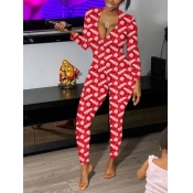 Lovely Stylish Print Skinny Red One-piece Jumpsuit