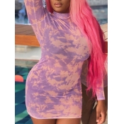 Lovely Stylish Half A Turtleneck Tie-dye Purple Mi