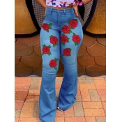 Lovely Street High-waisted Rose Embroidered Blue J
