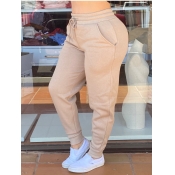 Lovely Casual Lace-up Basic Khkai Pants