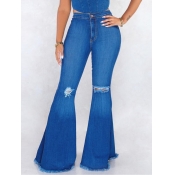 Lovely Casual Broken Holes Skyblue Jeans