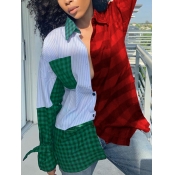 LW Trendy Shirt Collar Grid Print Red Blouse
