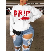 Lovely Casual O Neck Letter Print White Plus Size 