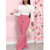 LW Sweet O Neck Flared Rose Red Two Piece Pants Se