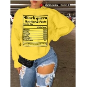 Lovely Casual O Neck Letter Print Yellow Plus Size