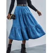 Lovely Sweet Fold Design Blue Denim Skirt