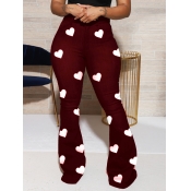 LW Trendy Heart Print Wine Red Pants