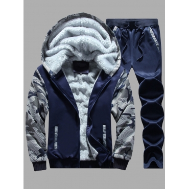 

LW Men Casual Camo Print Patchwork Tracksuit Set, Deep blue