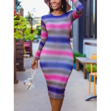 LW Gradient Striped Print Bodycon Dress