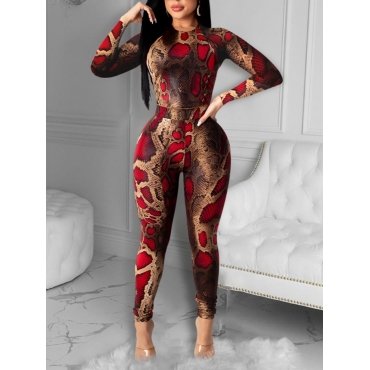 

LW SXY Stylish Animal Print Red Two Piece Pants Set