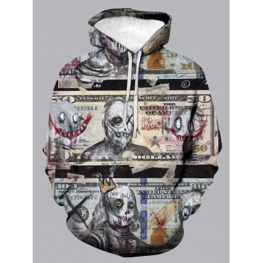 

LW Men Hooded Collar Print Hoodie, Multi