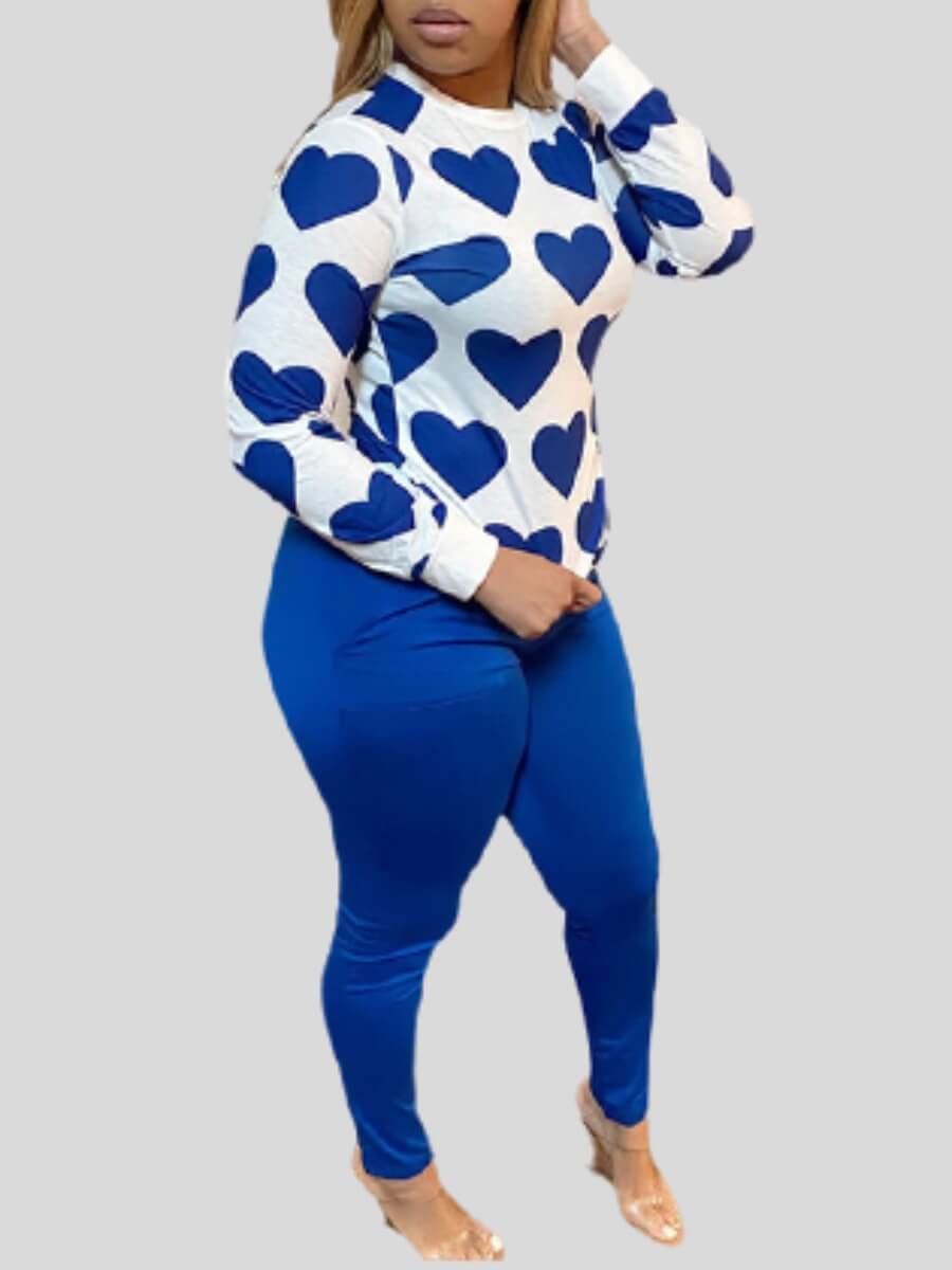 

Lovely Casual O Neck Print Blue Sleepwear