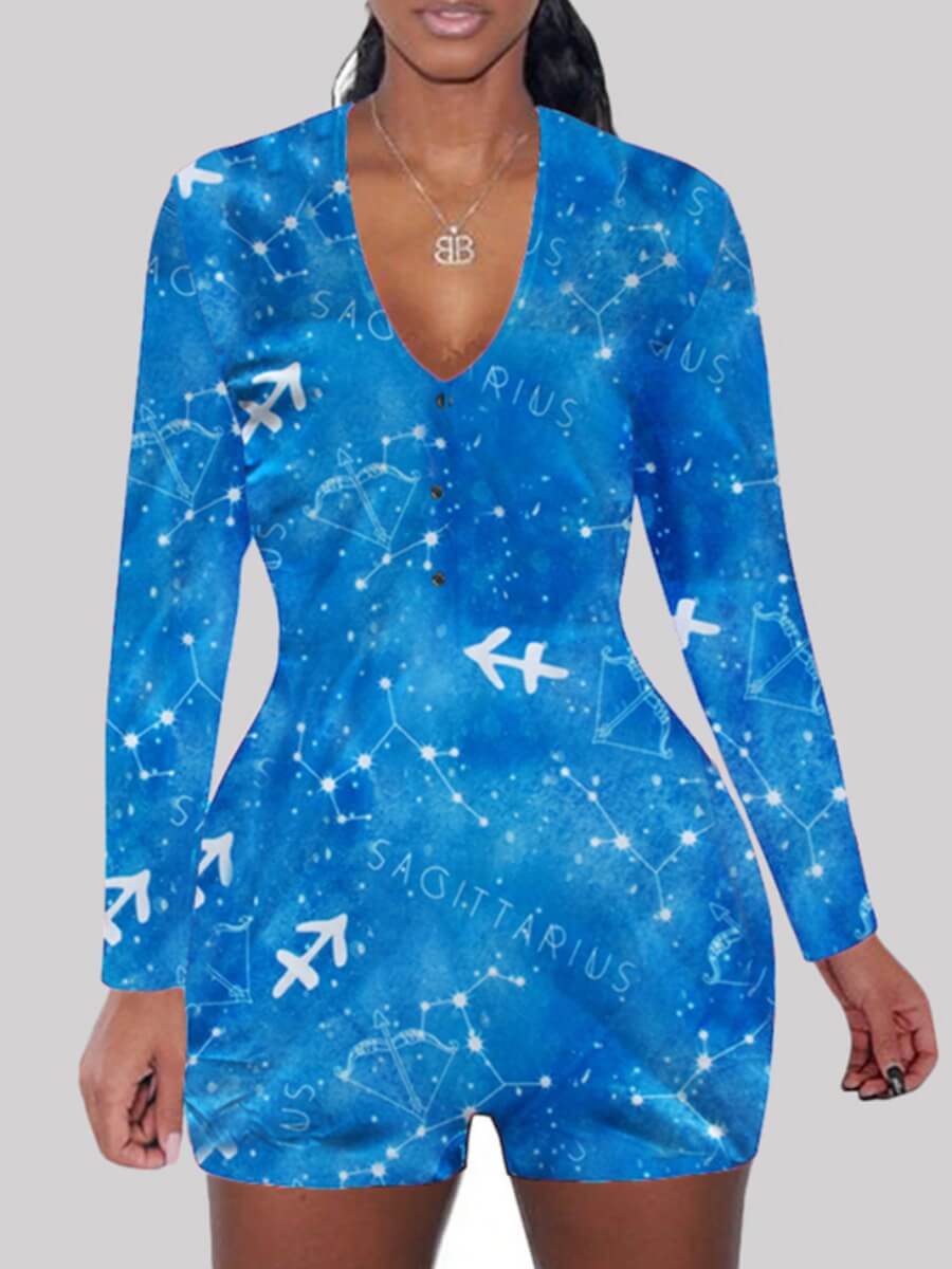 

Lovely Chic V Neck Print Deep Blue Sleepwear