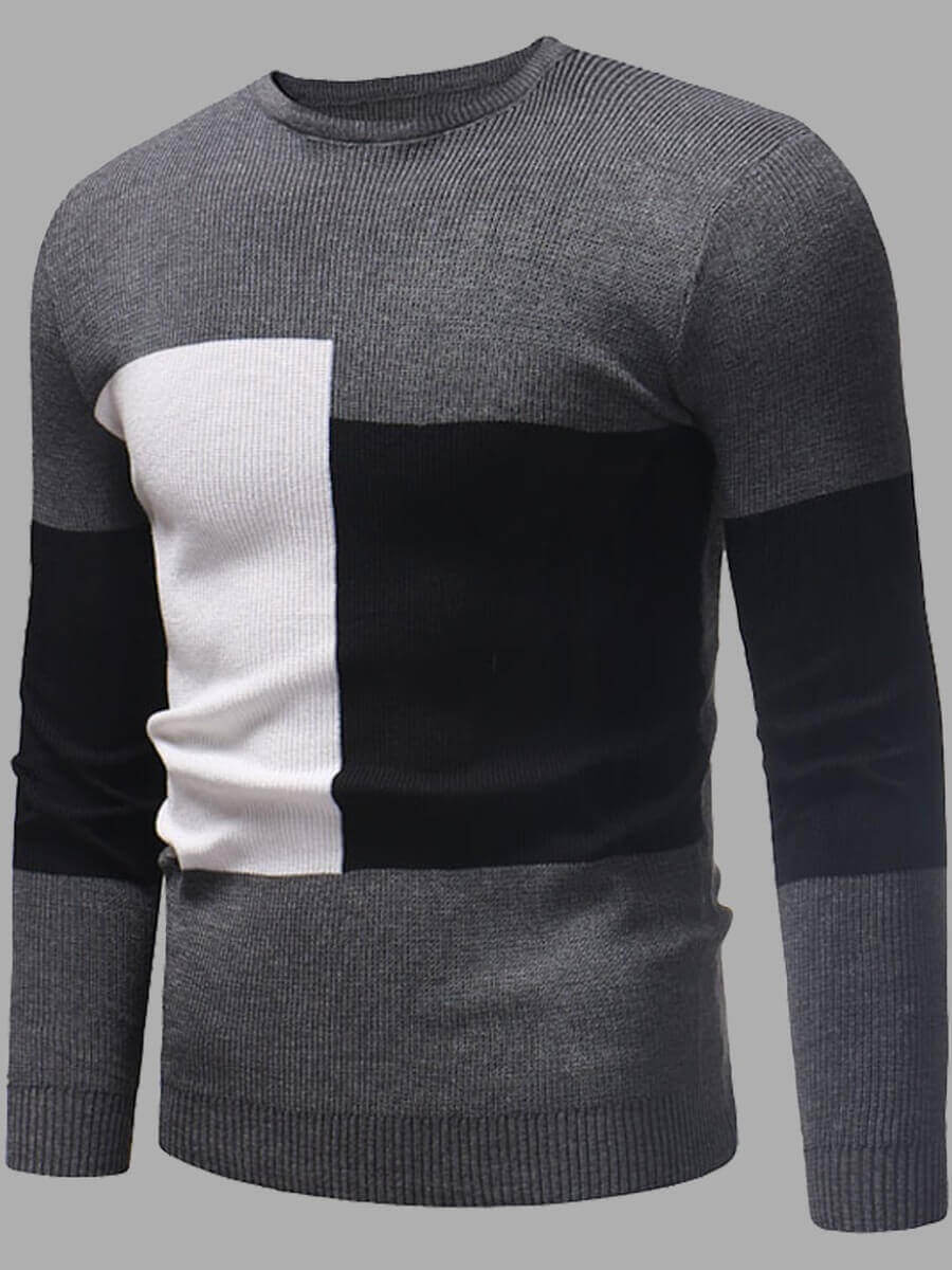

Lovely Leisure O Neck Patchwork Grey Men Sweater
