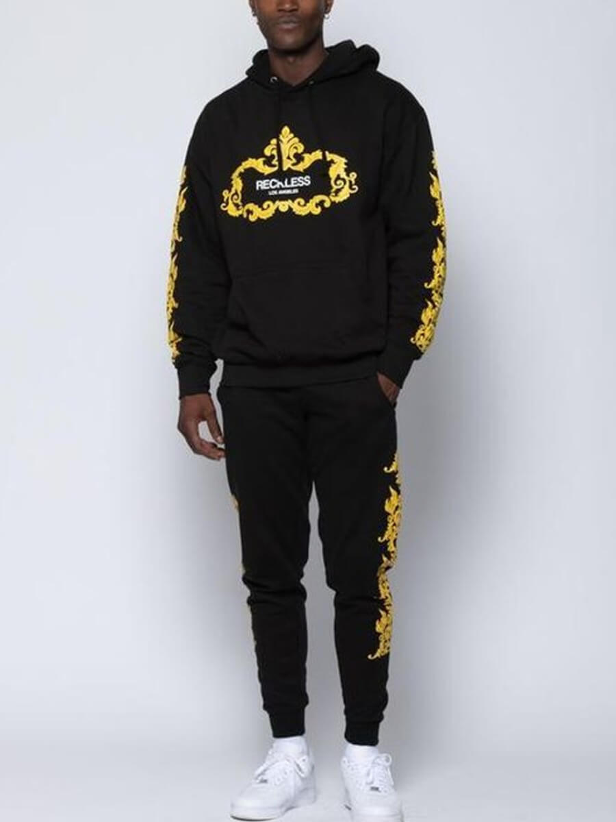 

Lovely Casual Hooded Collar Print Black Men Two-piece Pants Set