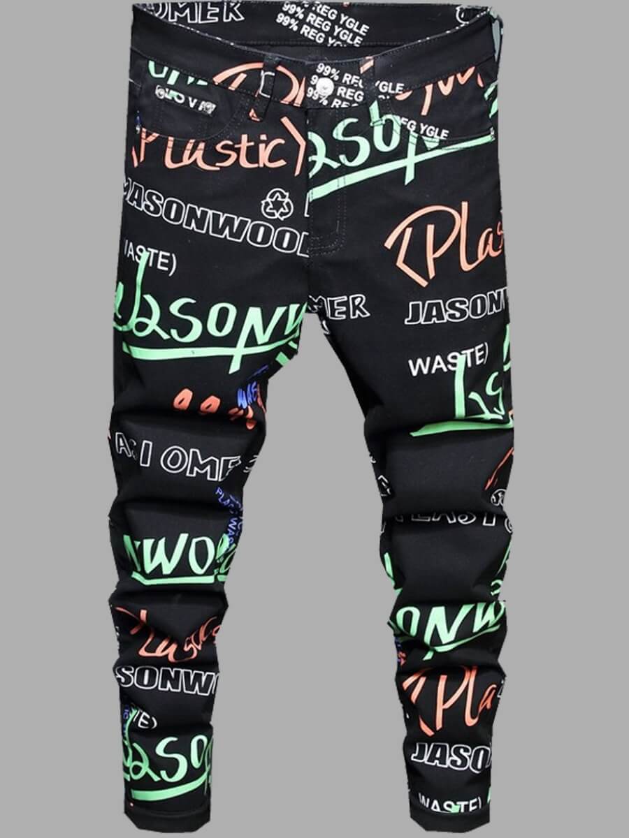 

Lovely Trendy Letter Print Skinny Black Men Jeans