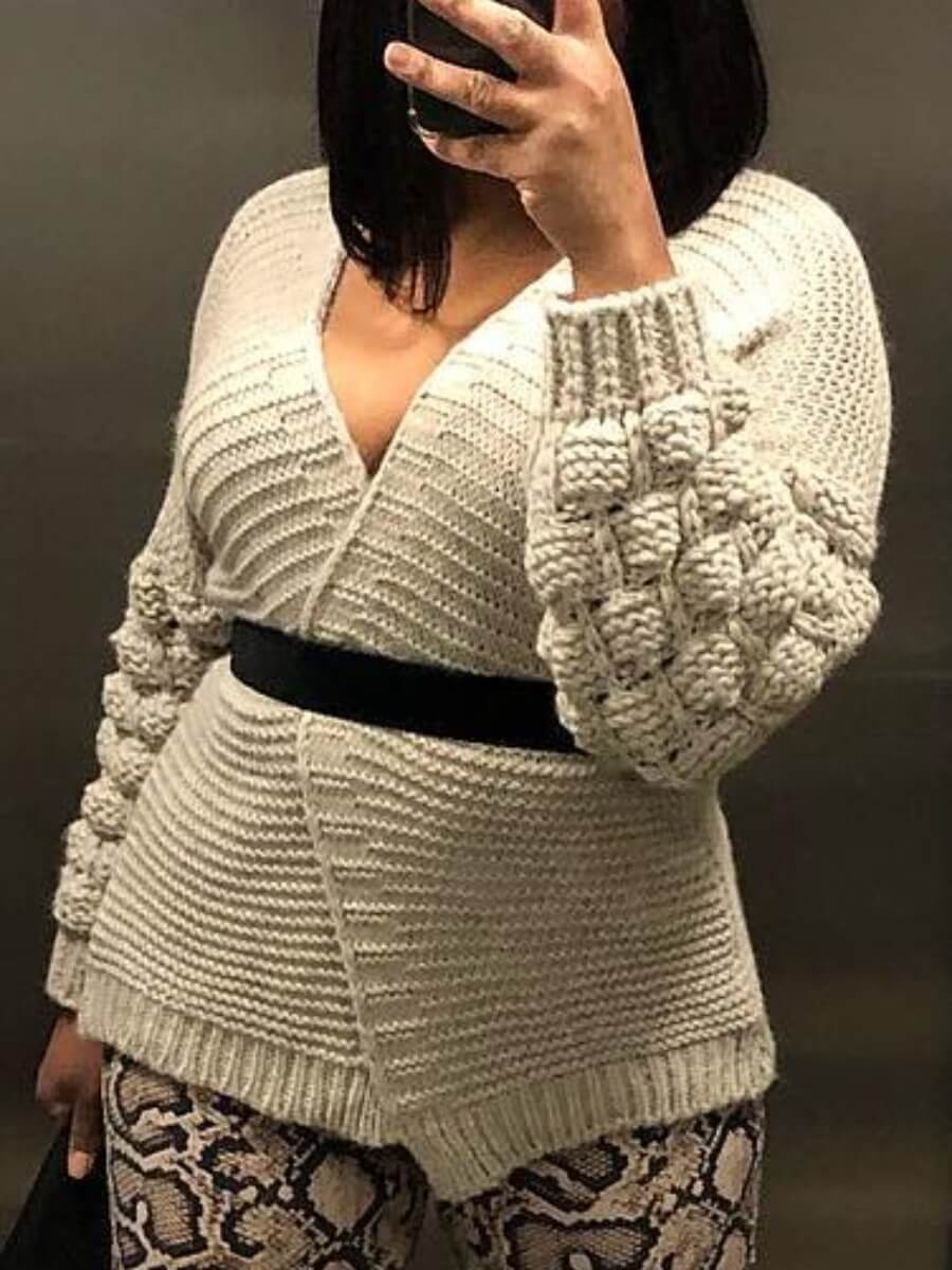 

Lovely Trendy V Neck Patchwork Apricot Cardigan