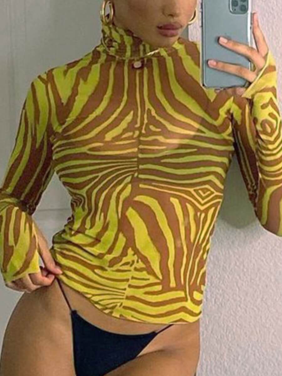 

Lovely Sweet Turtleneck Striped Yellow Base Layer