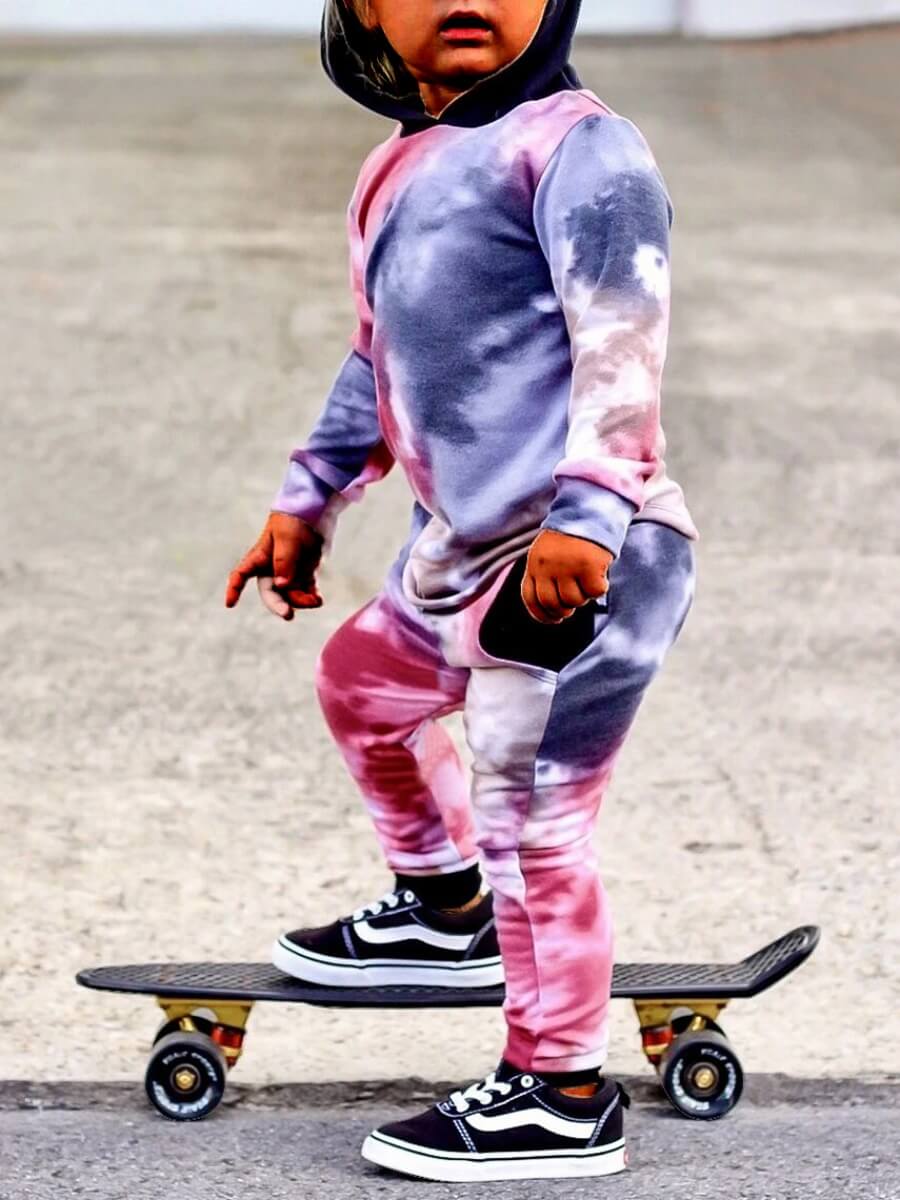 

Lovely Sportswear Hooded Collar Tie-dye Grey Boy Two-piece Pants Set