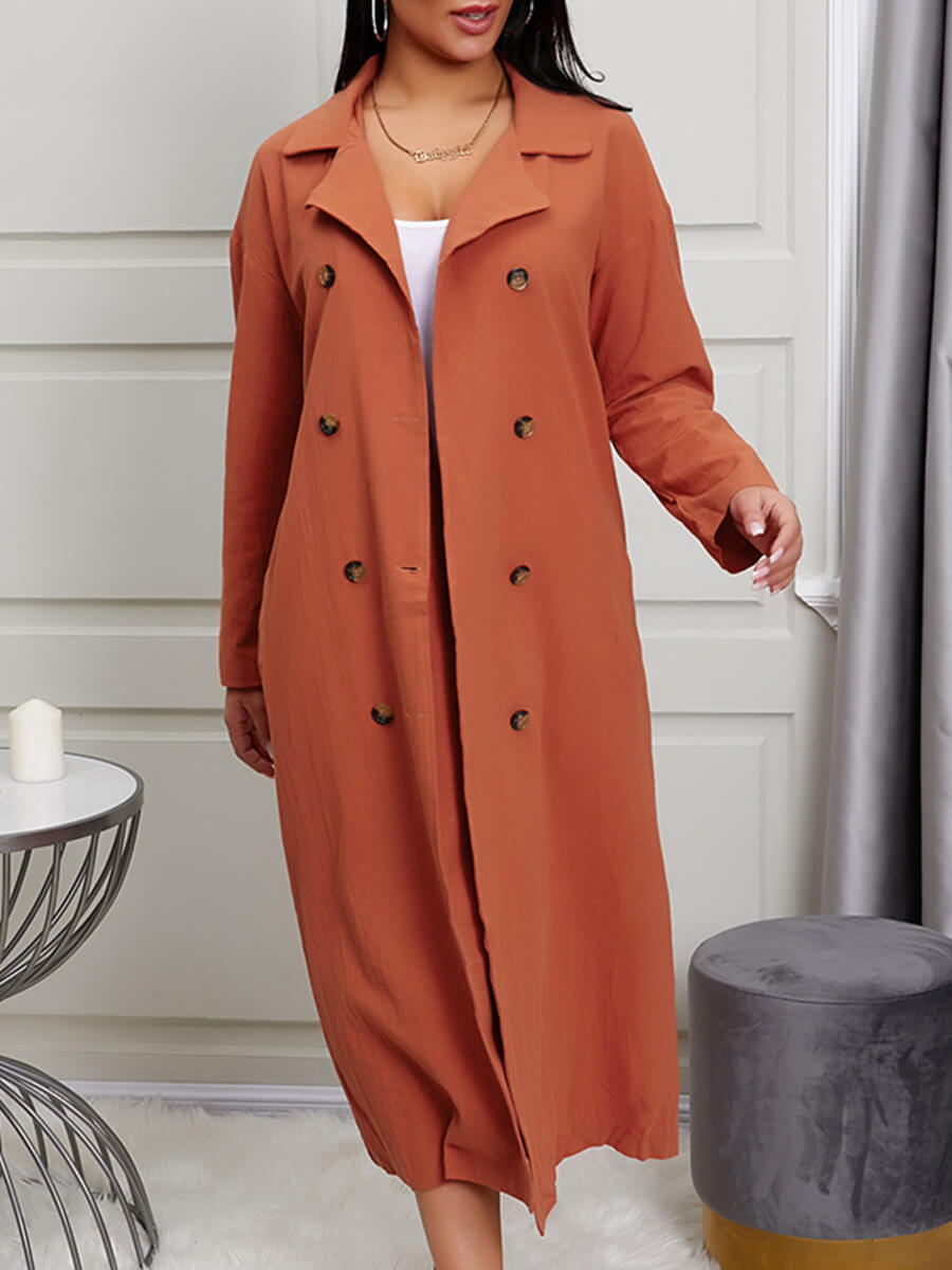 

Lovely Casual Turndown Collar Buttons Design Jacinth Trench Coat