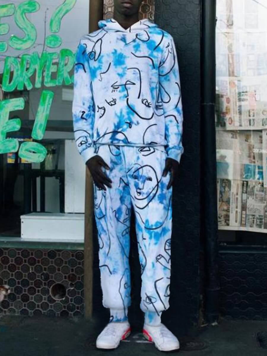 

Lovely Street Hooded Collar Print White Men Two-piece Pants Set
