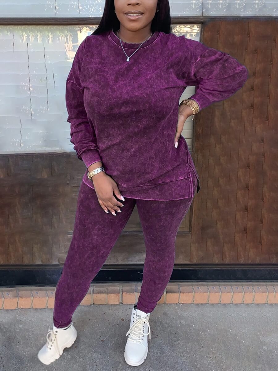

Lovely Leisure O Neck Basic Purple Two Piece Pants Set