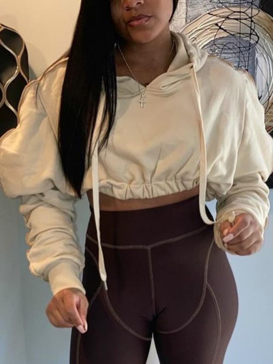 

Lovely Casual Hooded Collar Crop Top White Hoodie