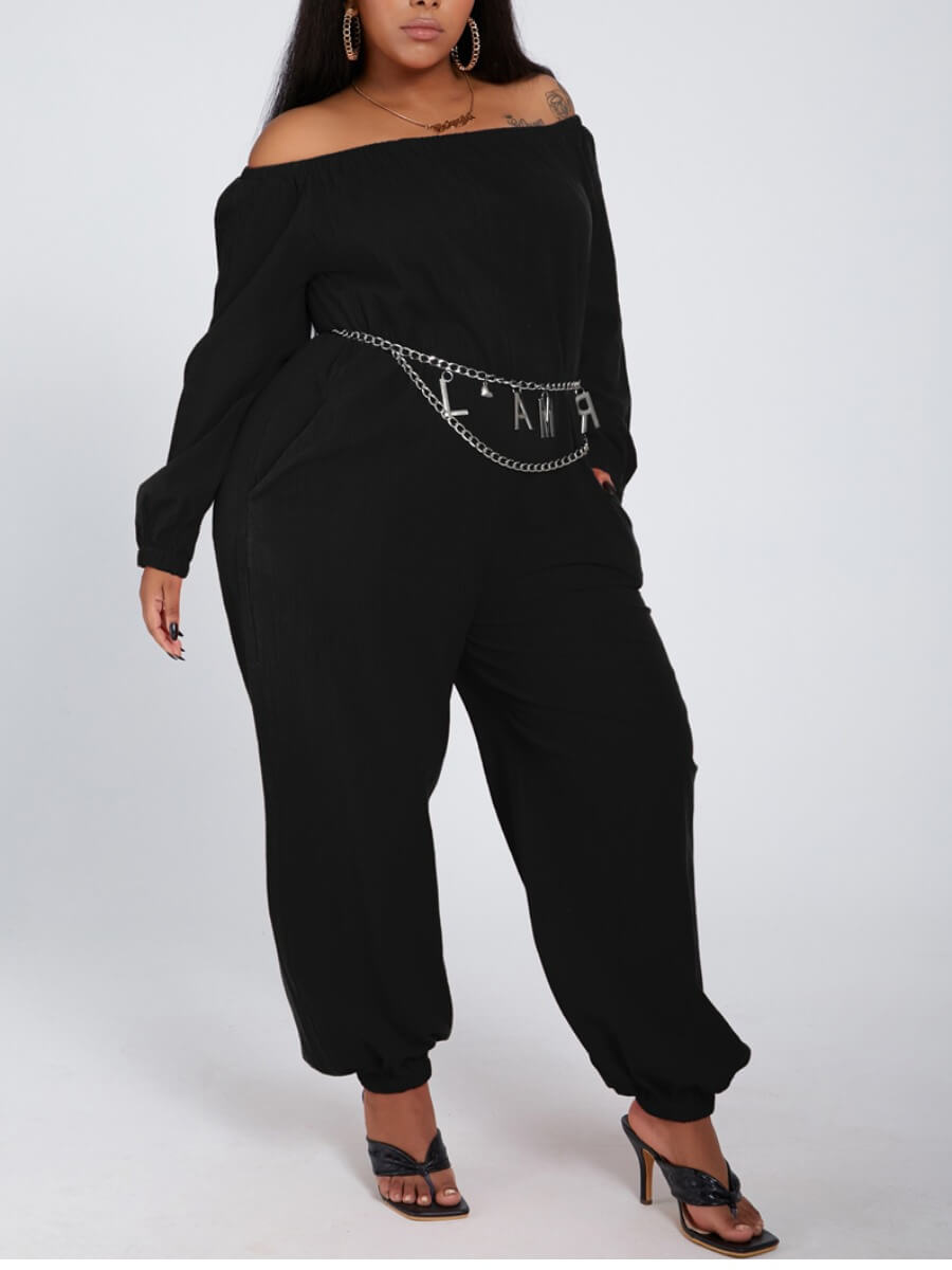 

Lovely Plus Size Leisure Loose Black One-piece Jumpsuit(Without Waist Chain)