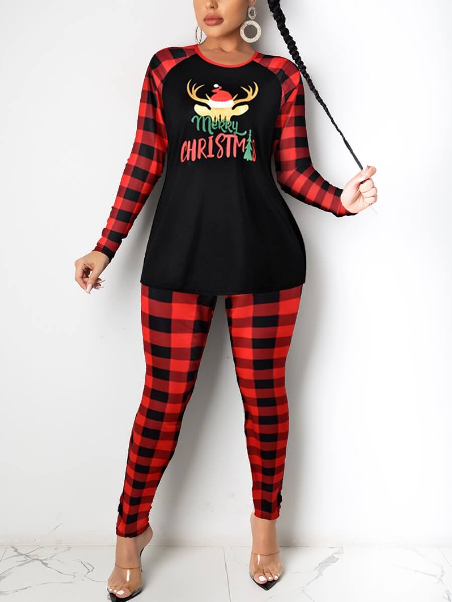 

Lovely Plaid Christmas Day Print Red Sleepwear