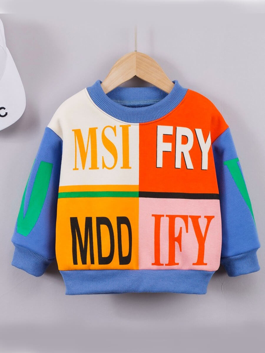 

Lovely Street O Neck Letter Print Deep Blue Boy Hoodie