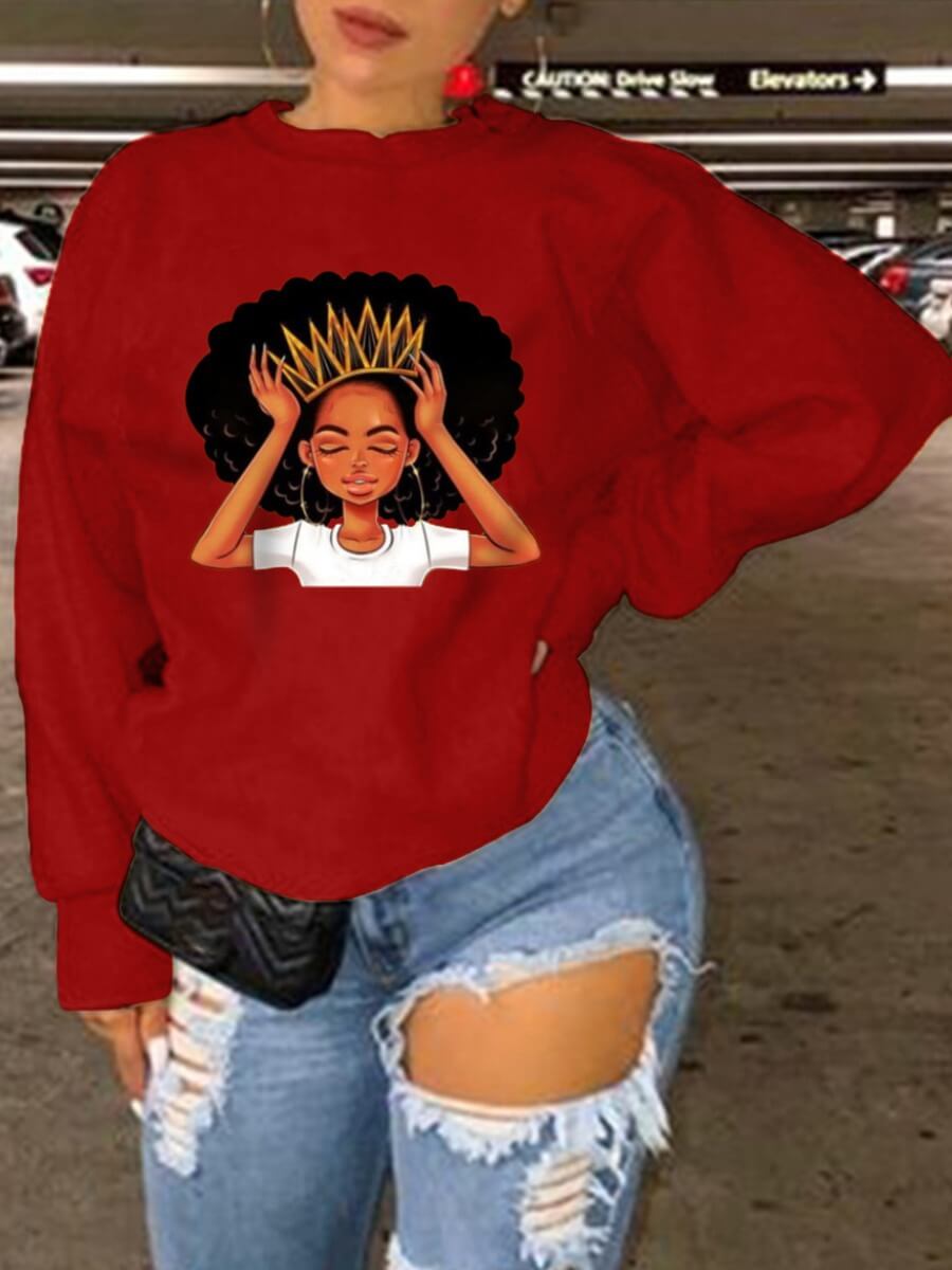 

LW Leisure O Neck Print Red Hoodie